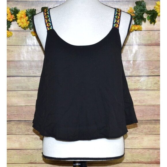 Vintage Havana Ladies Sheer Black Cropped Tank Top Size L Aztec Straps - Picture 7 of 10